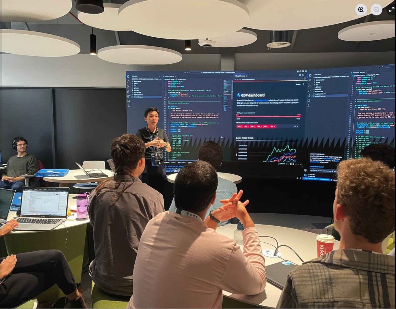Mentor demoing a live-coded dashboard